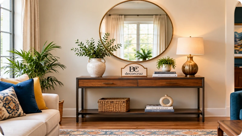 Round Mirror Above a Console Table