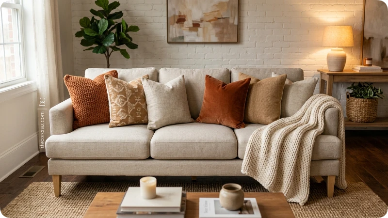 Sofa With Fall Pillows and Throws