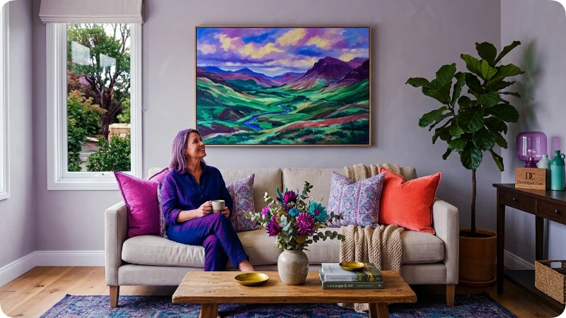 Hang a Large Statement Artwork Above the Sofa
